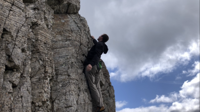 Nano-Air Hybrid worn while rock climbing